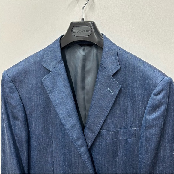 Blue Herringbone Loro Piana Wool/Linen/Silk Sport Jacket - Tombolini - Picture 3 of 13